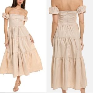 STAUD Beige Off-Shoulder Maxi Dress